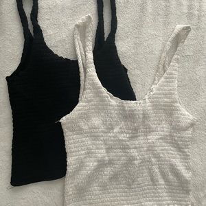 Fully ruched white & black tank top